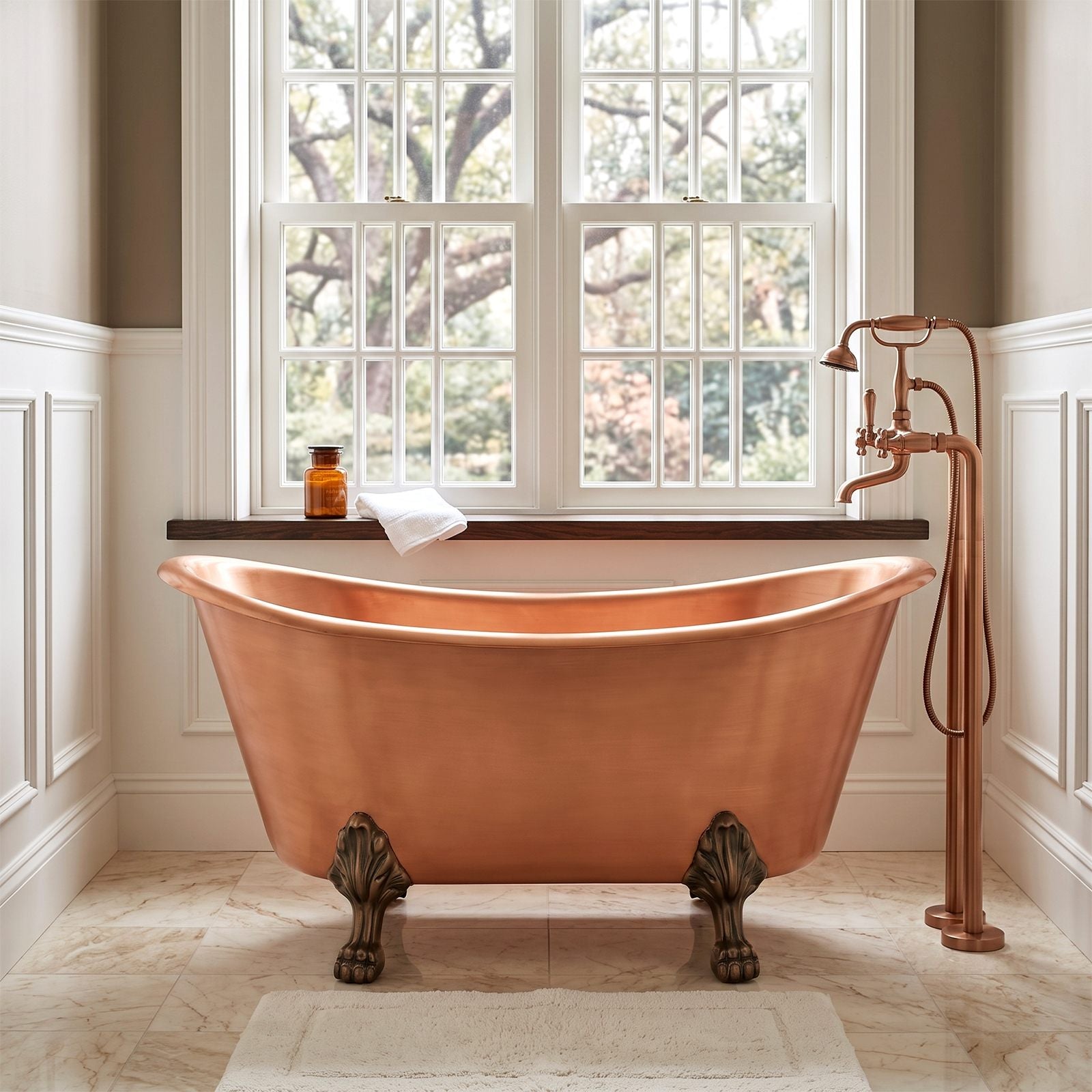 Elite Double-Slipper Handcrafted Natural Copper Freestanding Bathtub with Clawfoot ET-C-F08