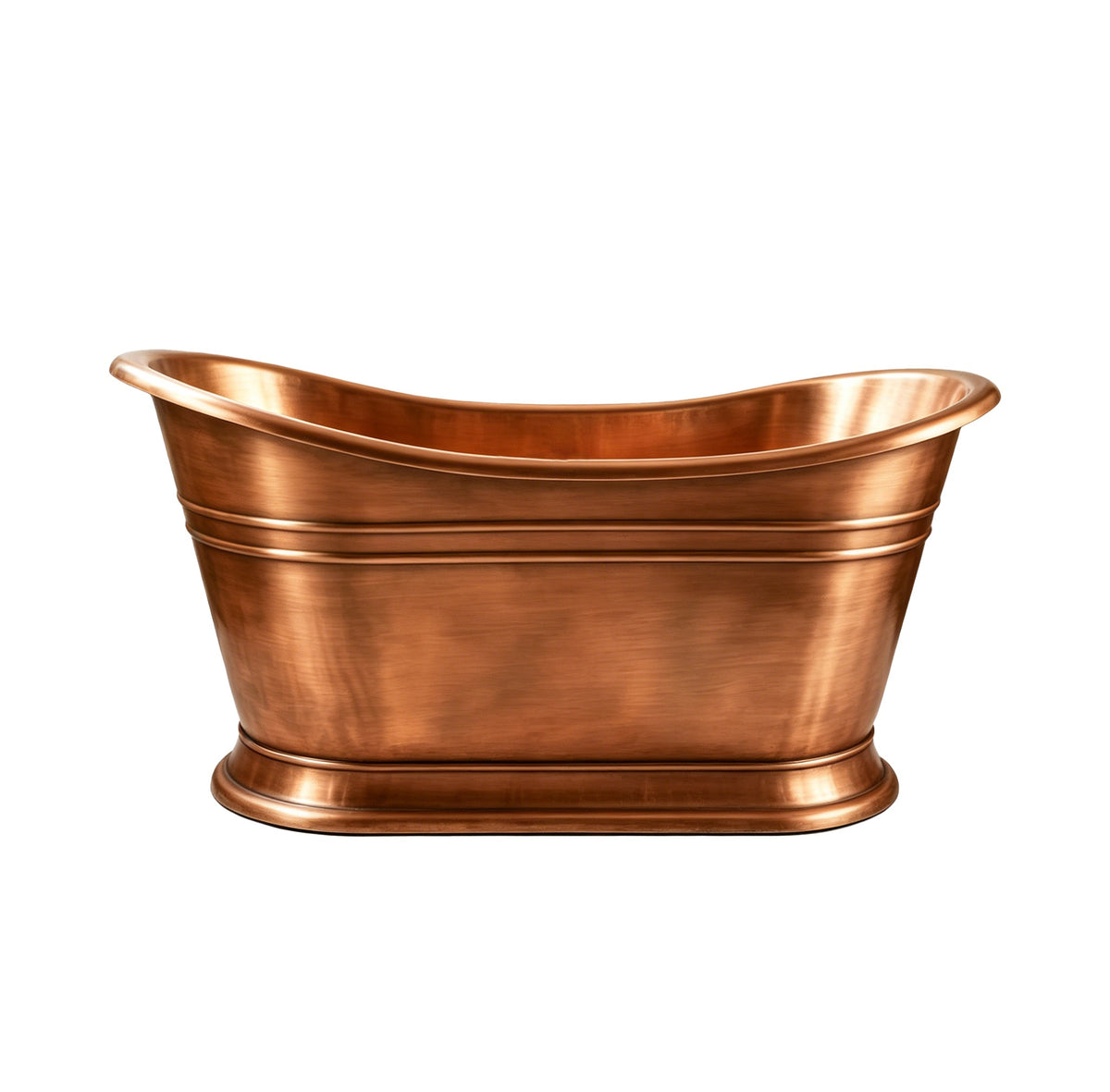 Elite Double-Slipper Natural Copper Freestanding Bathtub with Decorative Bands ET-C-DS41