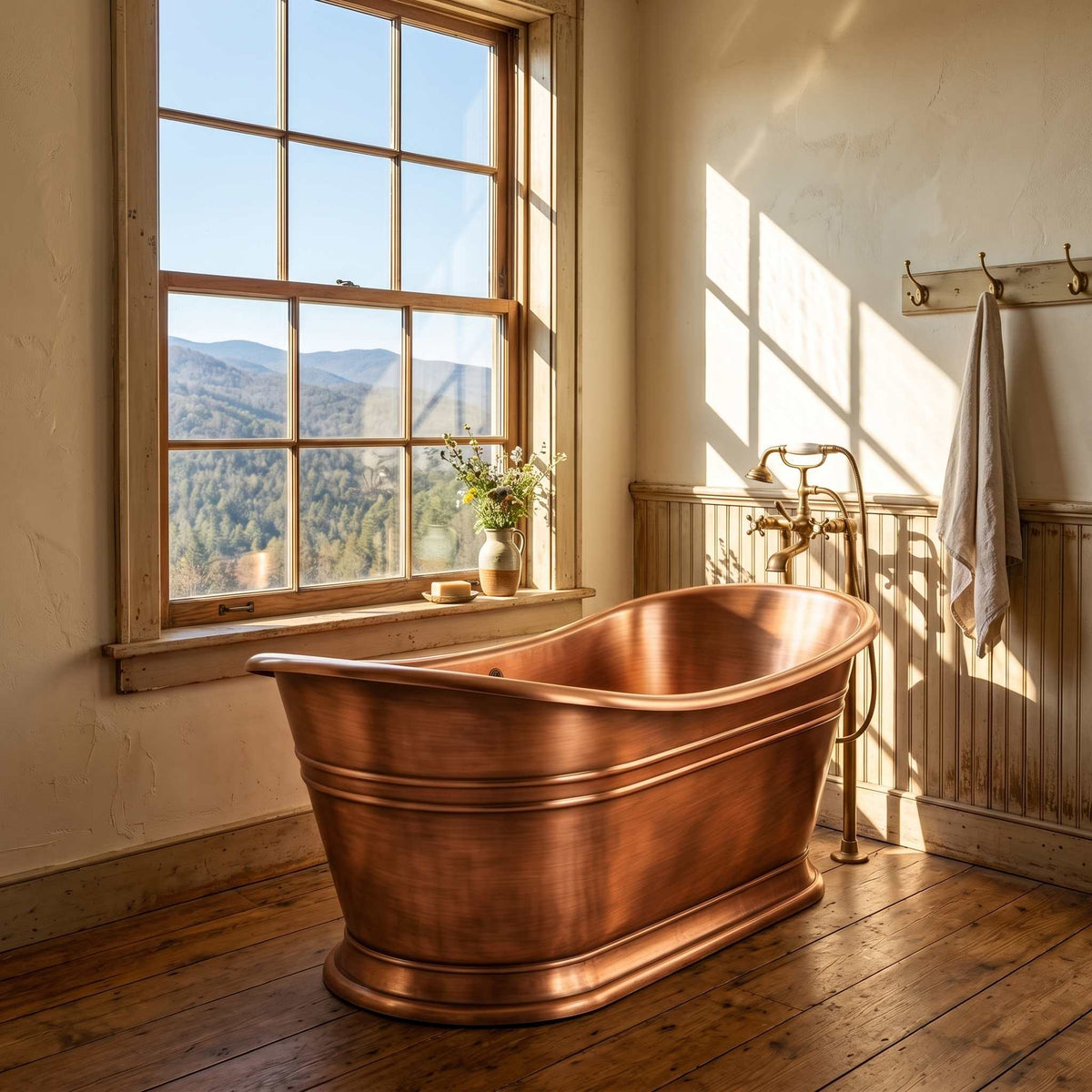 Elite Double-Slipper Natural Copper Freestanding Bathtub with Decorative Bands ET-C-DS41