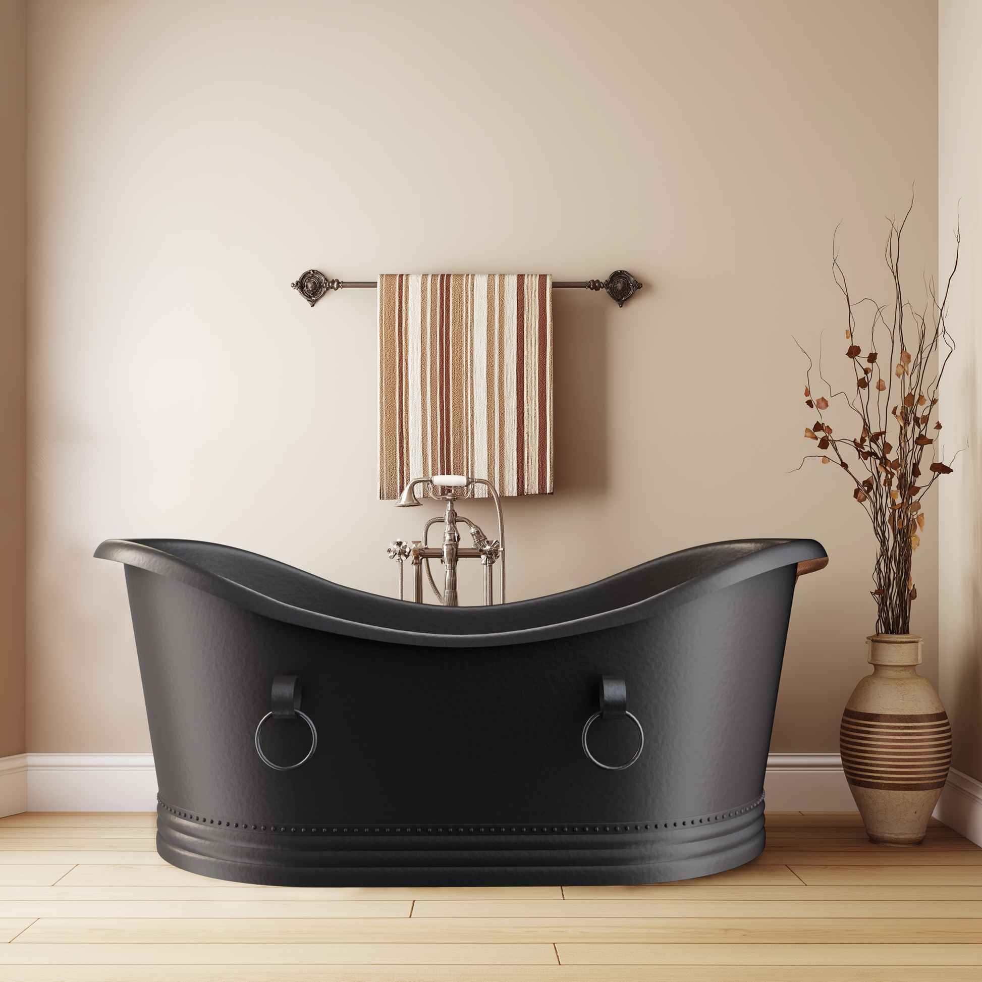 Elite Double-Slipper Pedestal Oil Rubbed Bronze Copper Freestanding Bathtub ECP-28