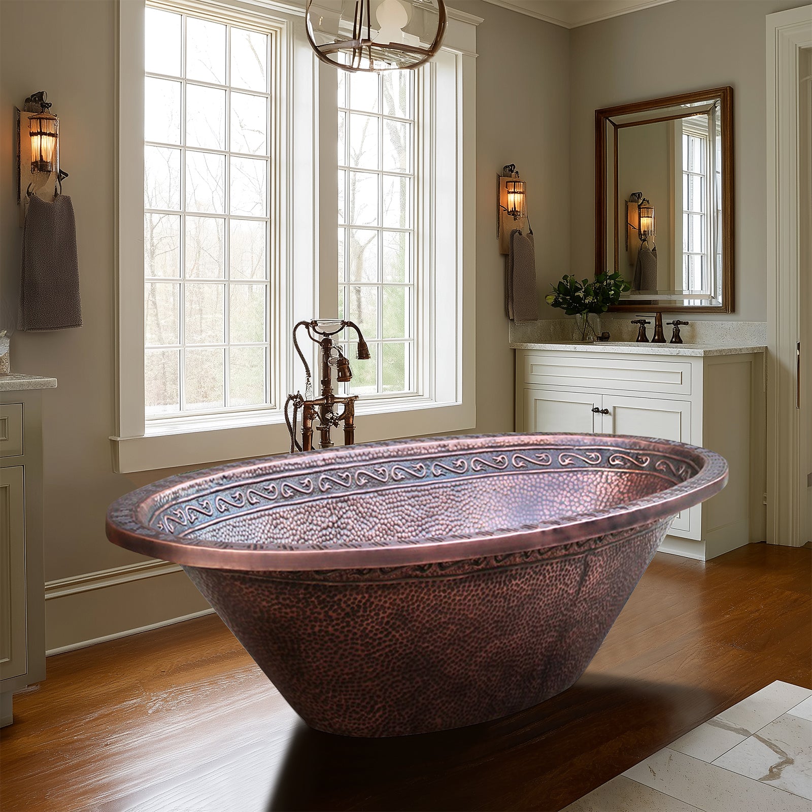 Elite Double Ended Copper Vintage Under-mounted Bathtub with Handmade Flat Rim