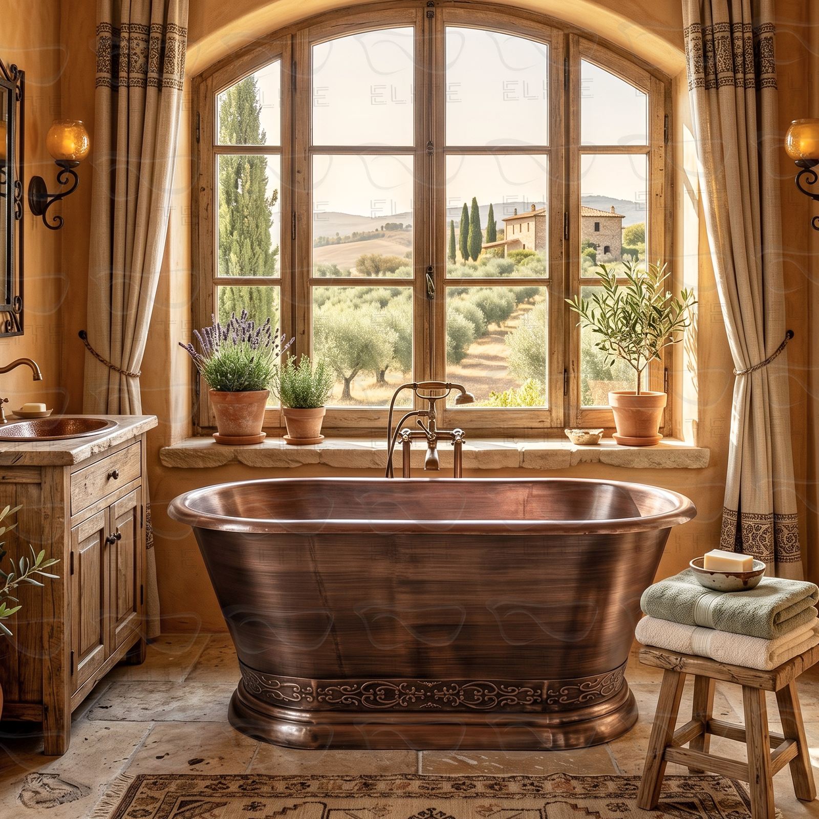 double ended antique copper bathtub for luxury bathroom