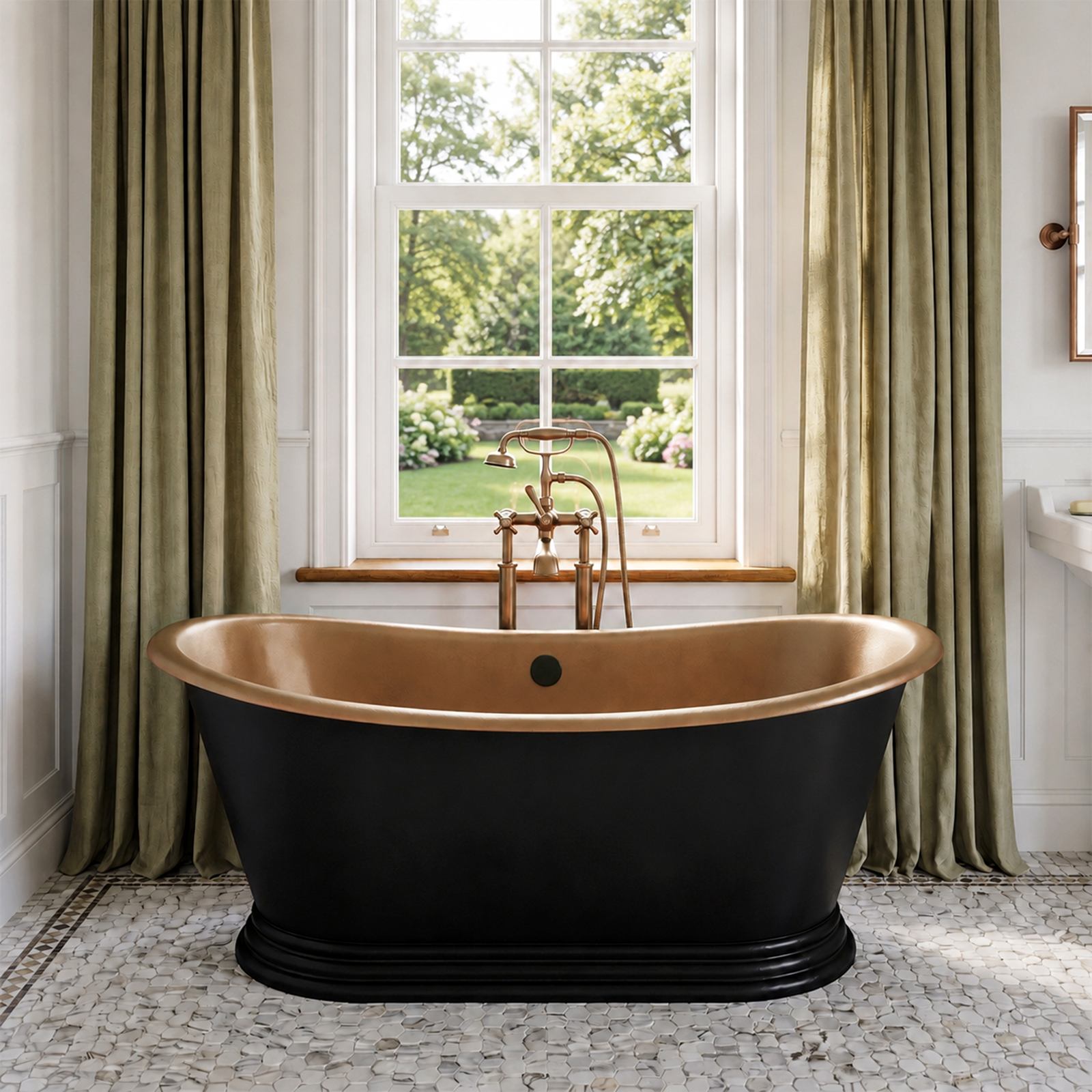 Elite Double‑Slipper Darken Patina Handcrafted Freestanding Copper Bathtub ET-C-DS40