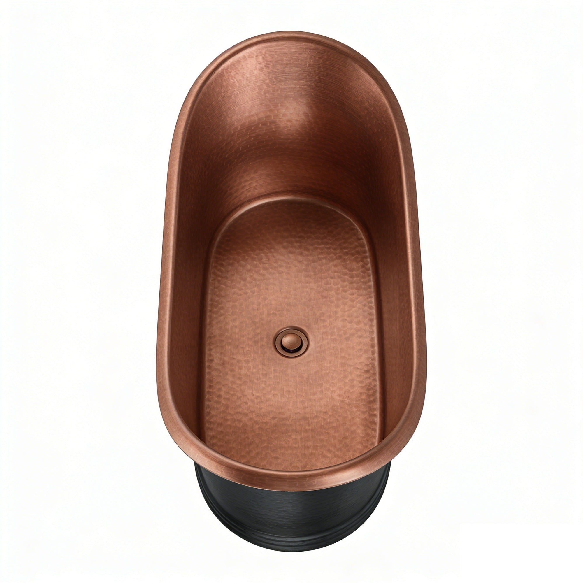 Premium Hand-Hammered Copper Bath Tub with Dark Patina and Double-Slipper Shape