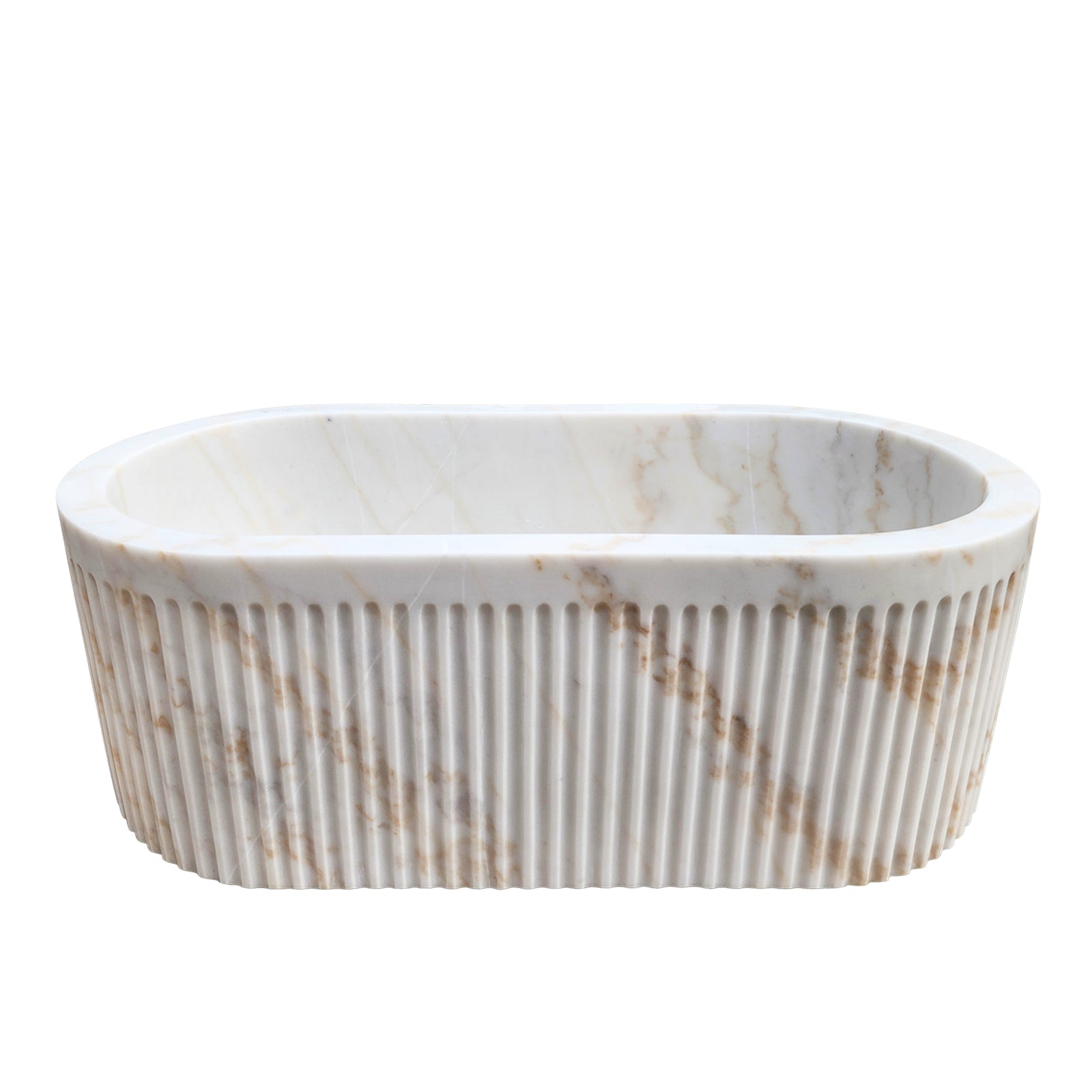 Elite Fluted Carrara White Natural Marble Bathtub Freestanding Soaking Tub ET-M-O38