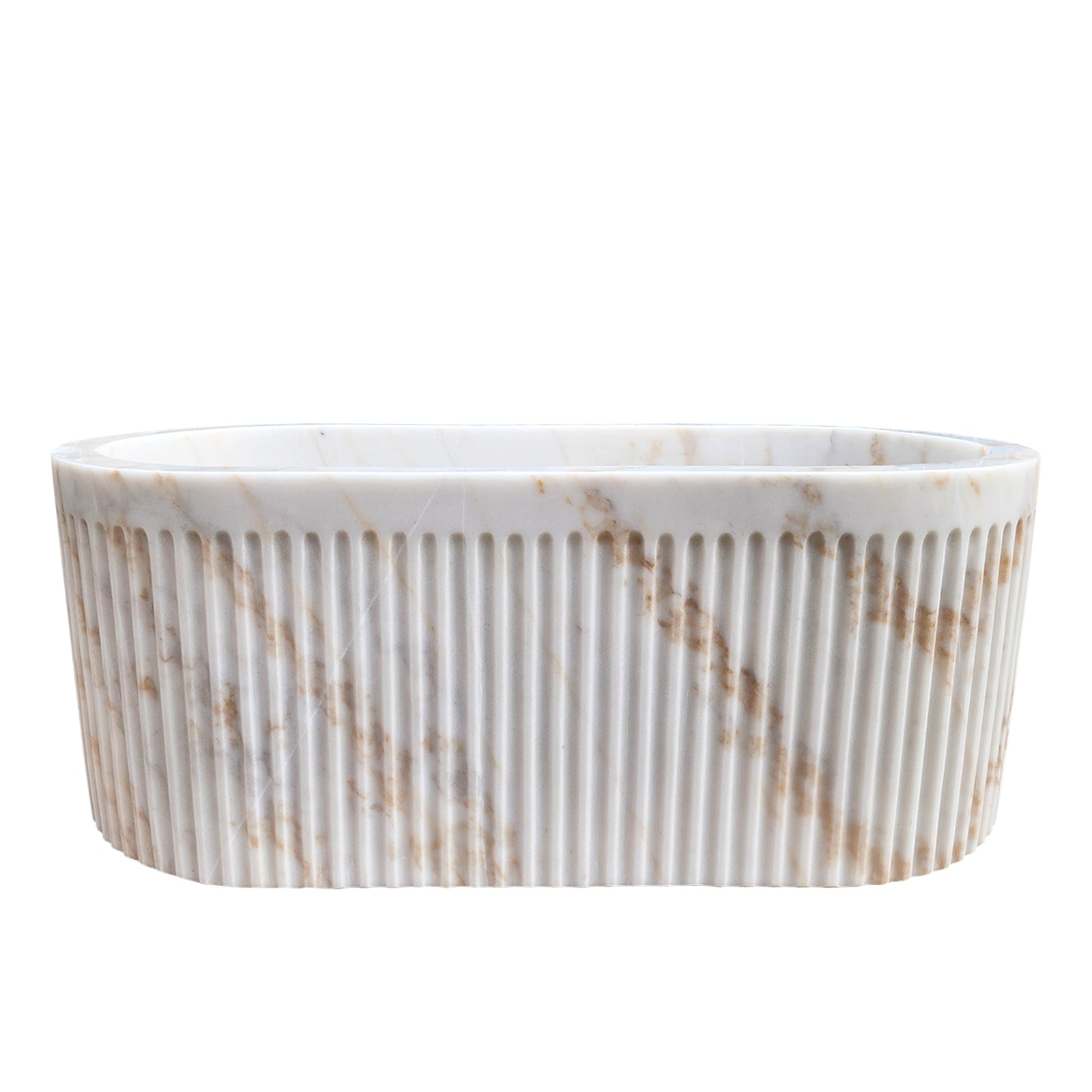 Elite Fluted Carrara White Natural Marble Bathtub Freestanding Soaking Tub ET-M-O38
