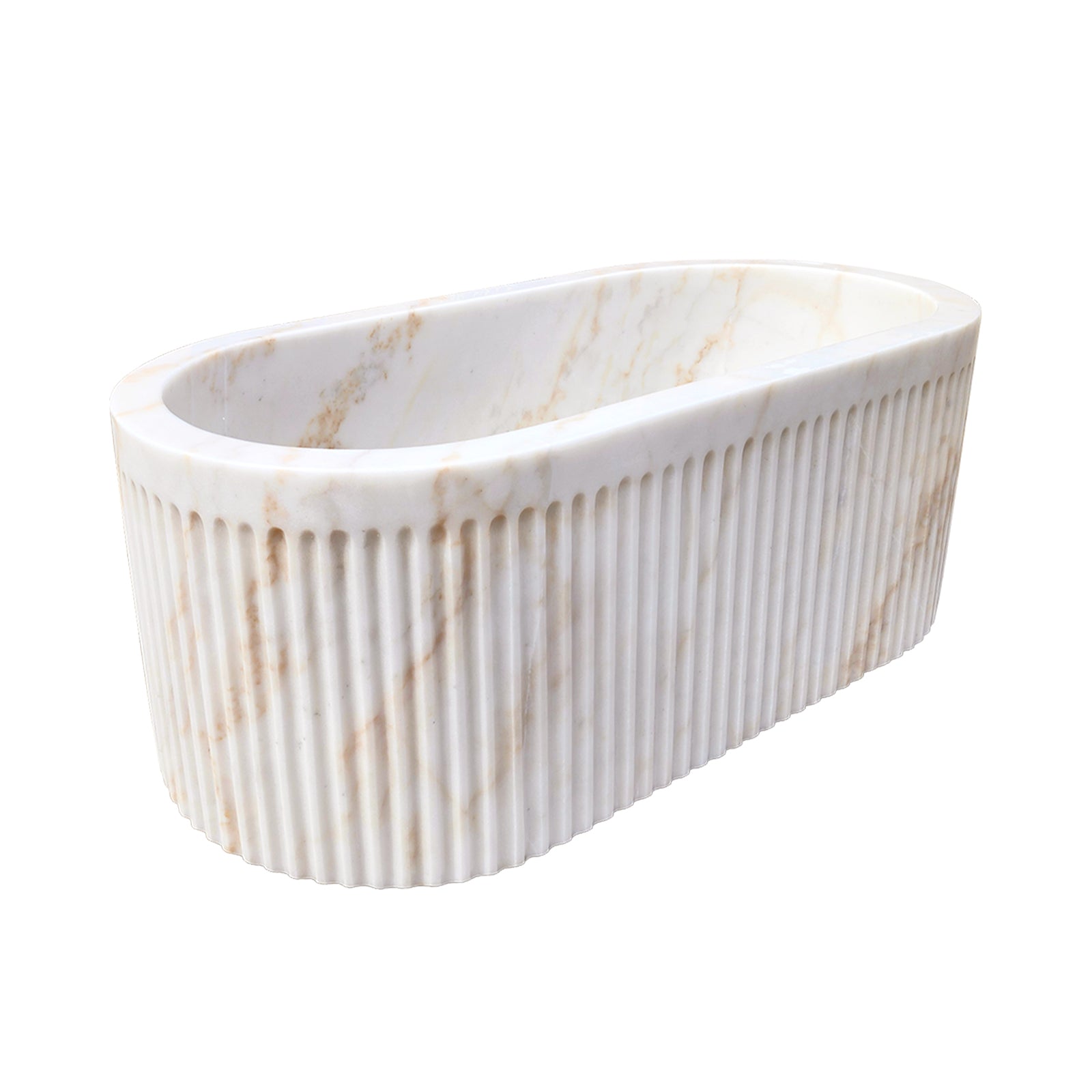 Elite Fluted Carrara White Natural Marble Bathtub Freestanding Soaking Tub ET-M-O38