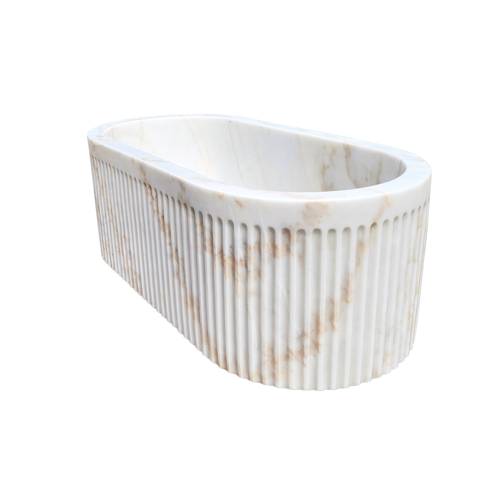 Elite Fluted Carrara White Natural Marble Bathtub Freestanding Soaking Tub ET-M-O38