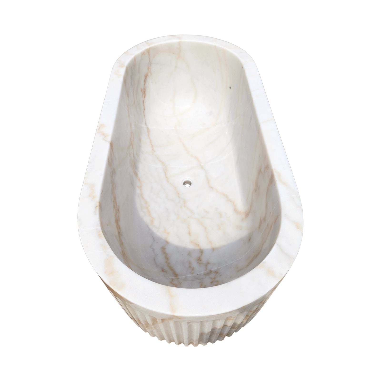 Elite Fluted Carrara White Natural Marble Bathtub Freestanding Soaking Tub ET-M-O38