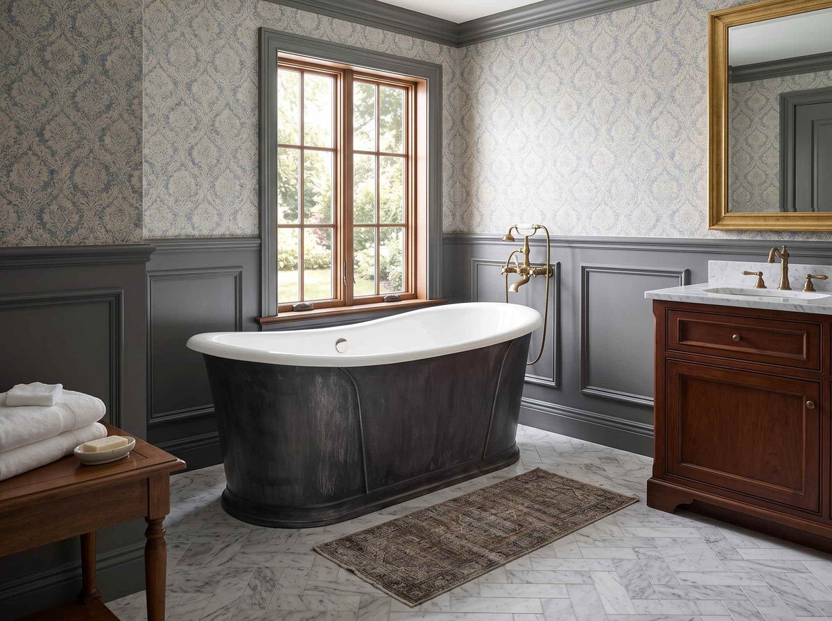 Elite Freestanding Double-slipper with Stainless Steel Bathtub Skirts Cast Iron Tub ET-IS-DS11