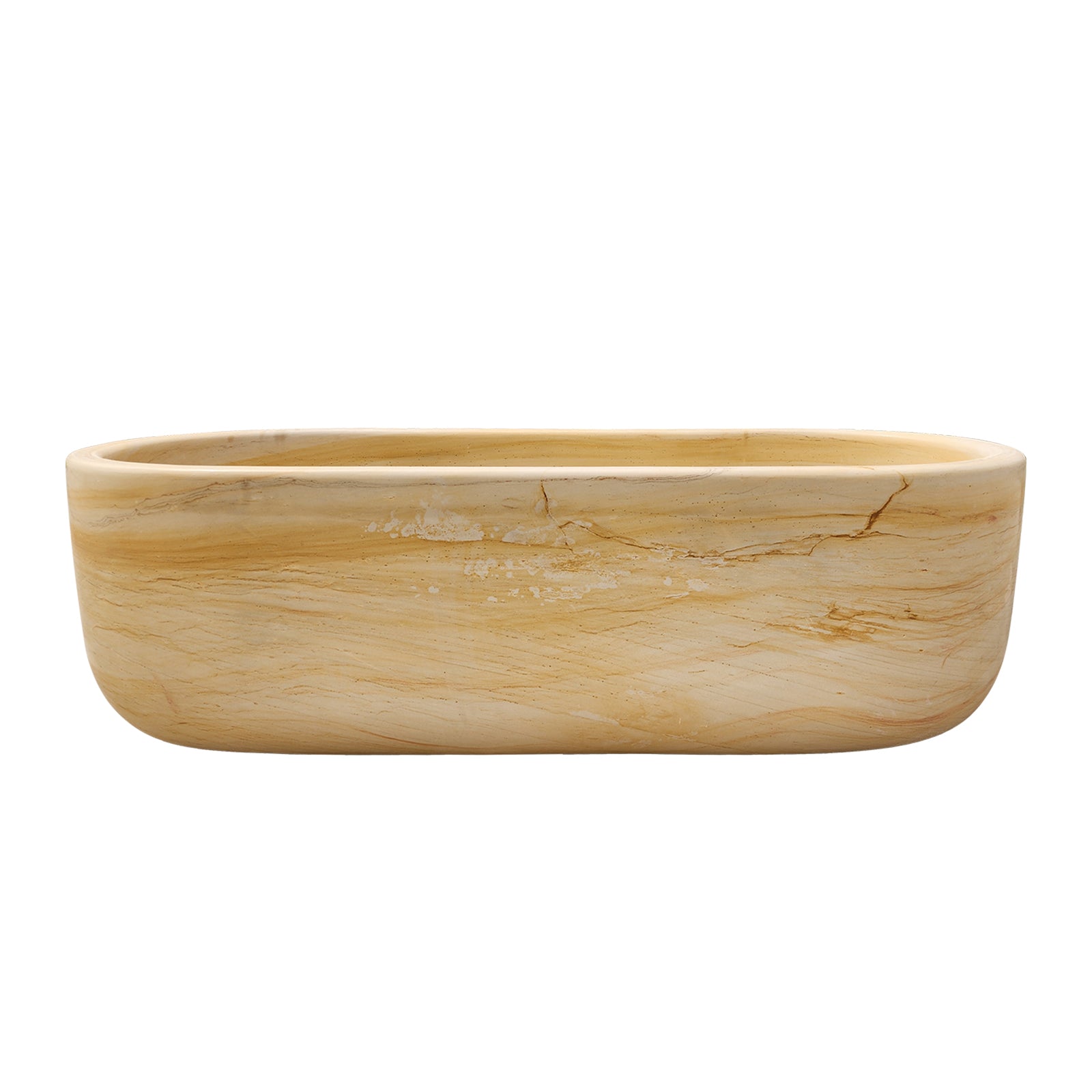 Luxurious Freestanding Stone Bathtub Natural Sandstone Tub with Head Rester