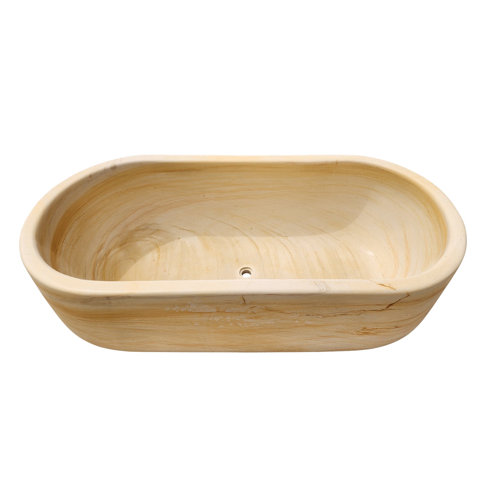Luxurious Freestanding Stone Bathtub Natural Sandstone Tub with Head Rester