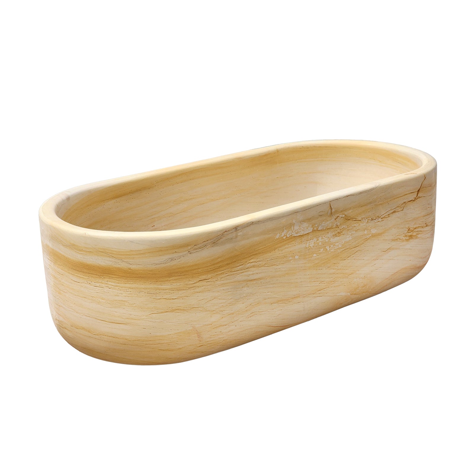 Luxurious Freestanding Stone Bathtub Natural Sandstone Tub with Head Rester