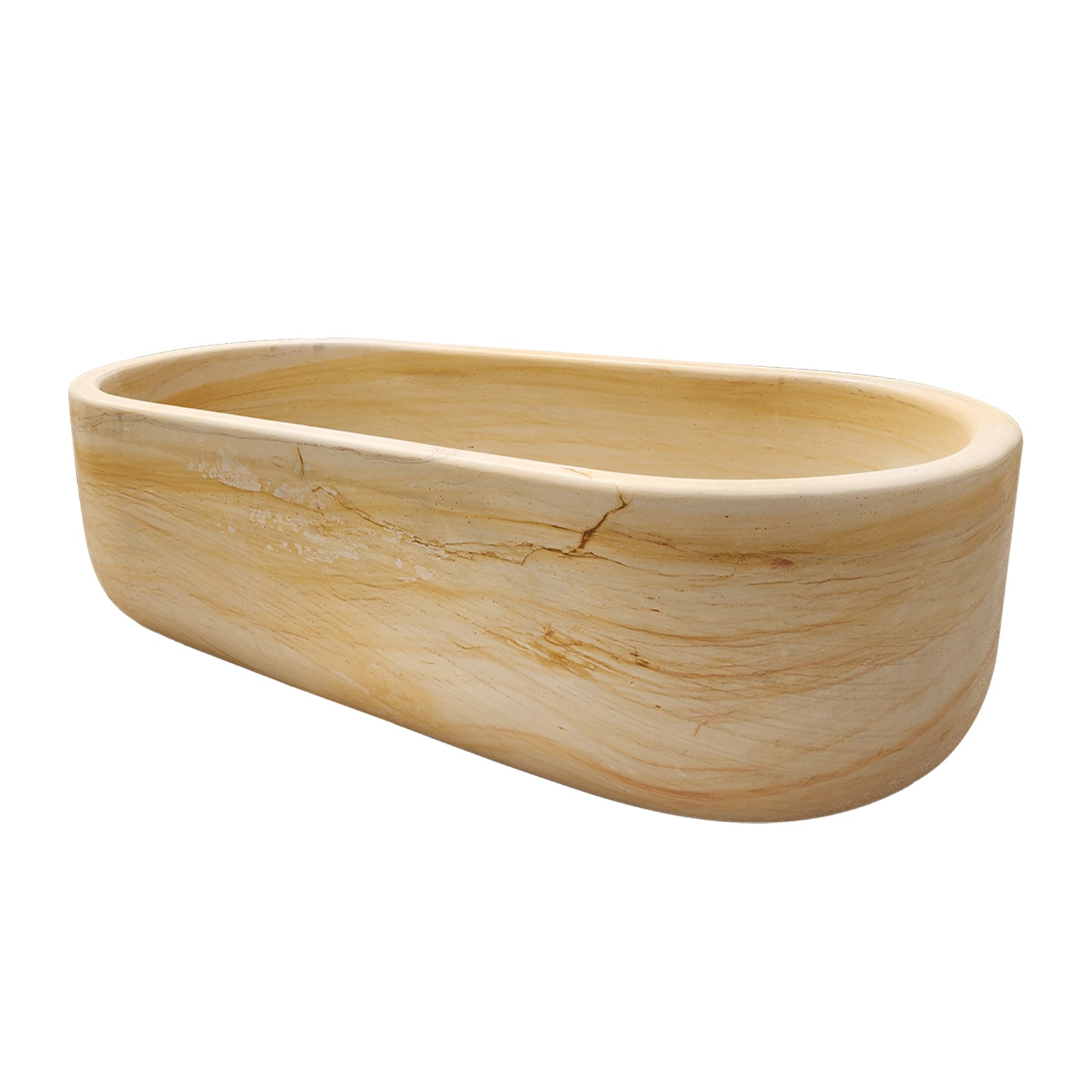 Luxurious Freestanding Stone Bathtub Natural Sandstone Tub with Head Rester