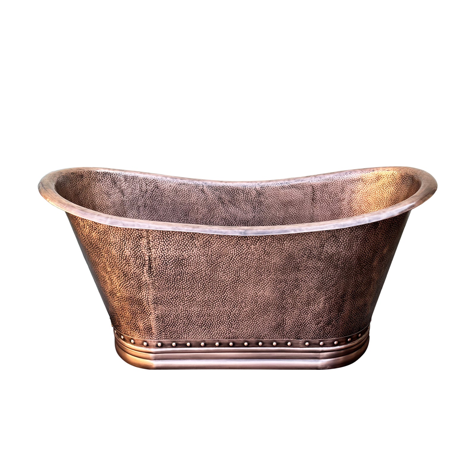 Hand-Hammered Double-Slipper Copper Freestanding Tub with Rivet Details