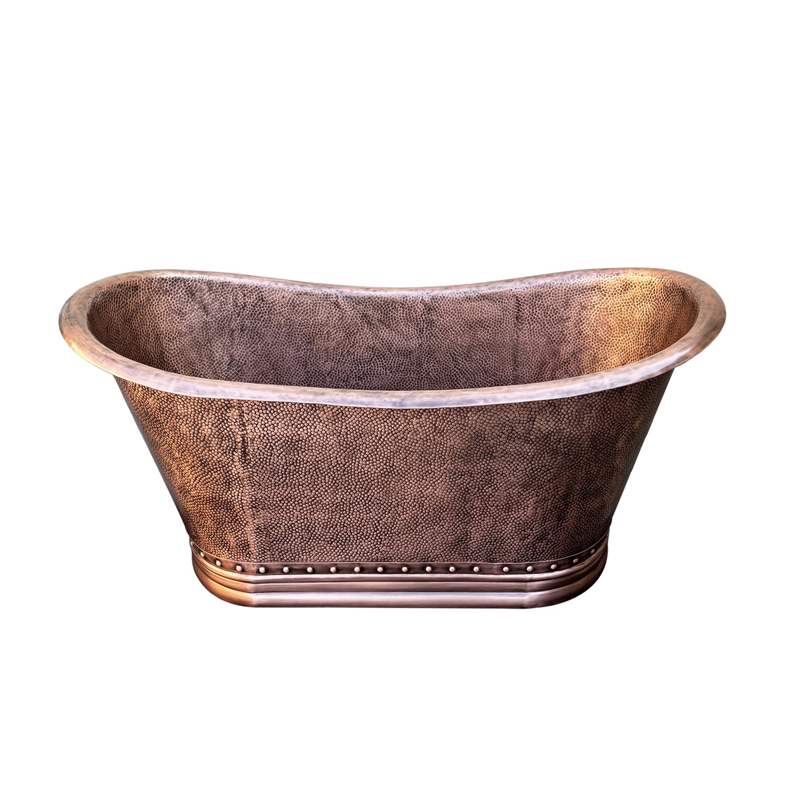Luxury Hammered Copper Freestanding Tub with Double-Slipper Design & Rivets