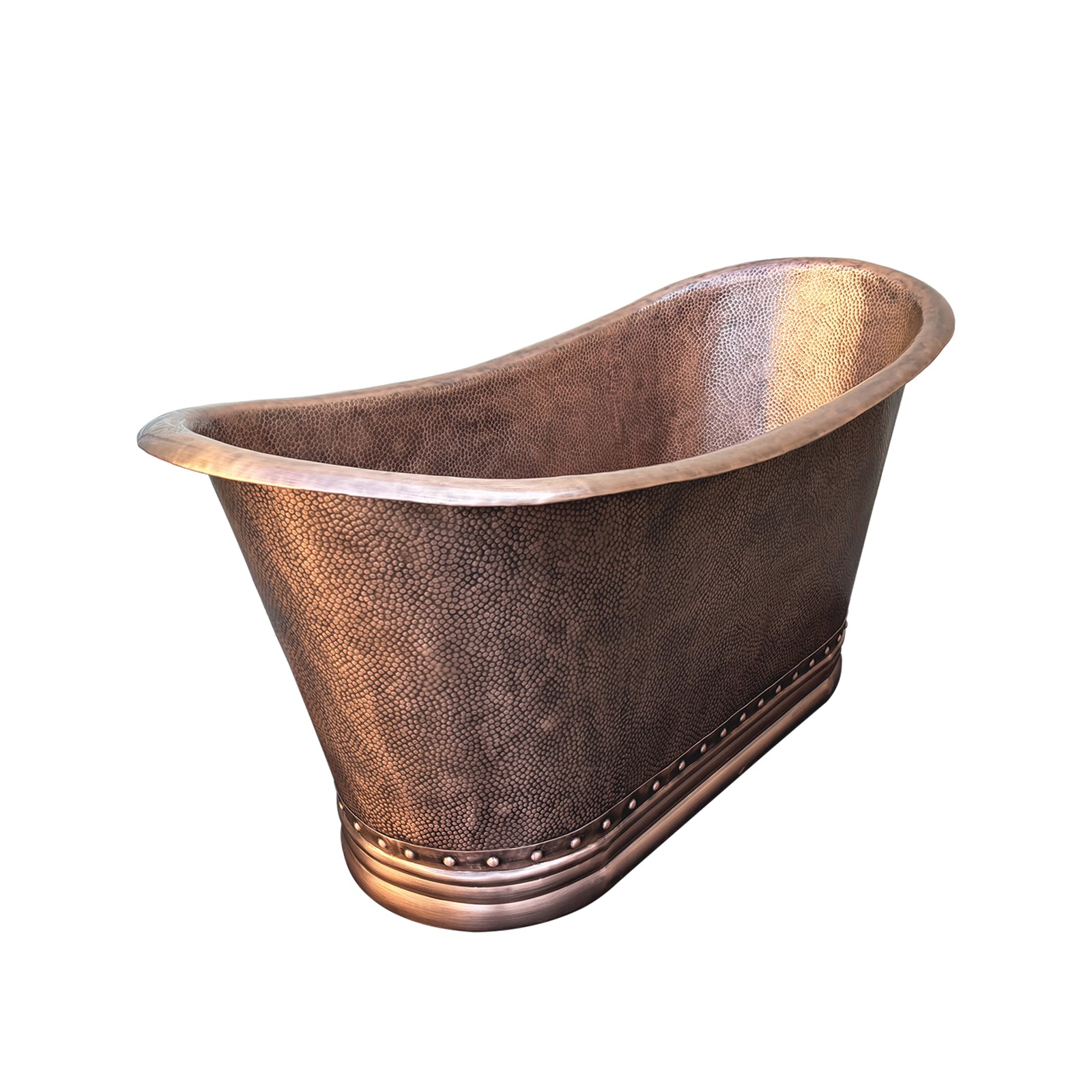 Vintage-Style Double-Slipper Copper Bathtub with Hammered Texture and Rivets