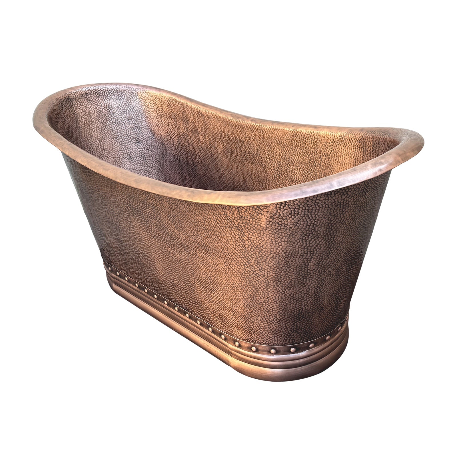 Premium Hammered Copper Double-Slipper Freestanding Bathtub with Rivet Accents