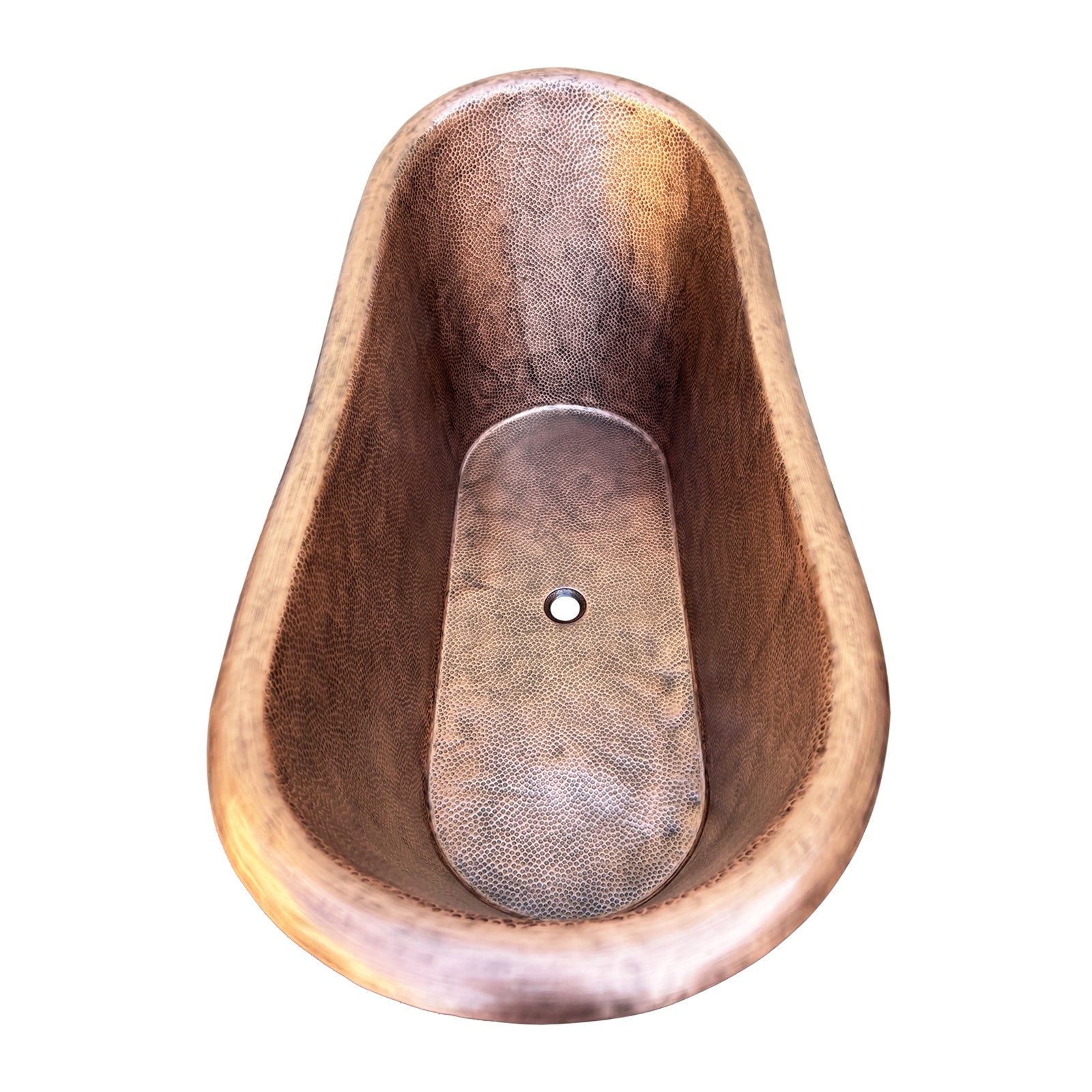 Double-Slipper Copper Freestanding Bathtub, Hammered Finish