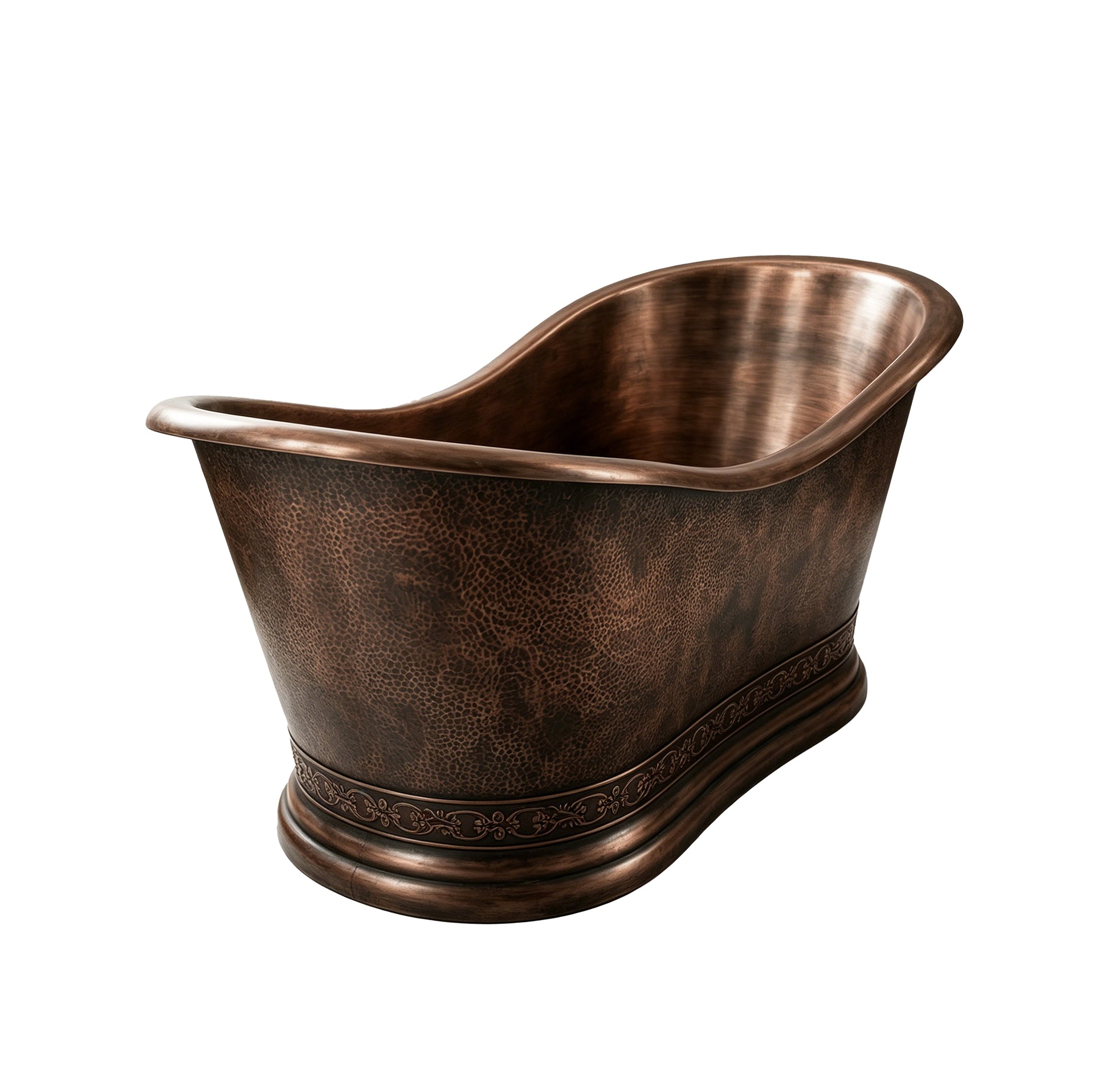 Handcrafted Double-Slipper Hammered Antique Copper Freestanding Bathtub