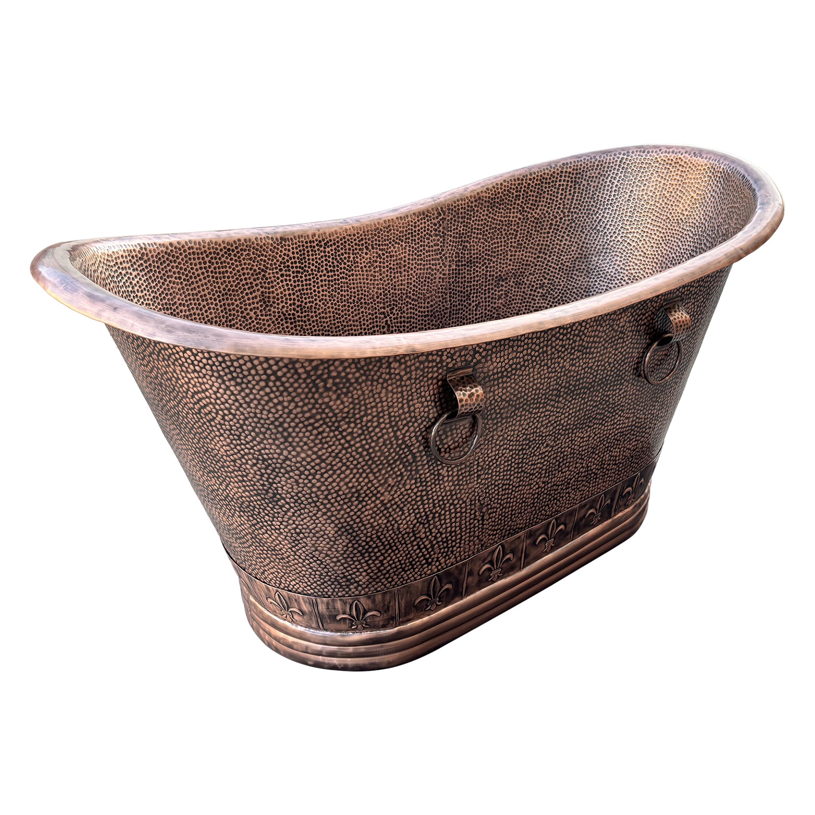 Luxury Copper Freestanding Bathtub with Straps and Rivets Detail