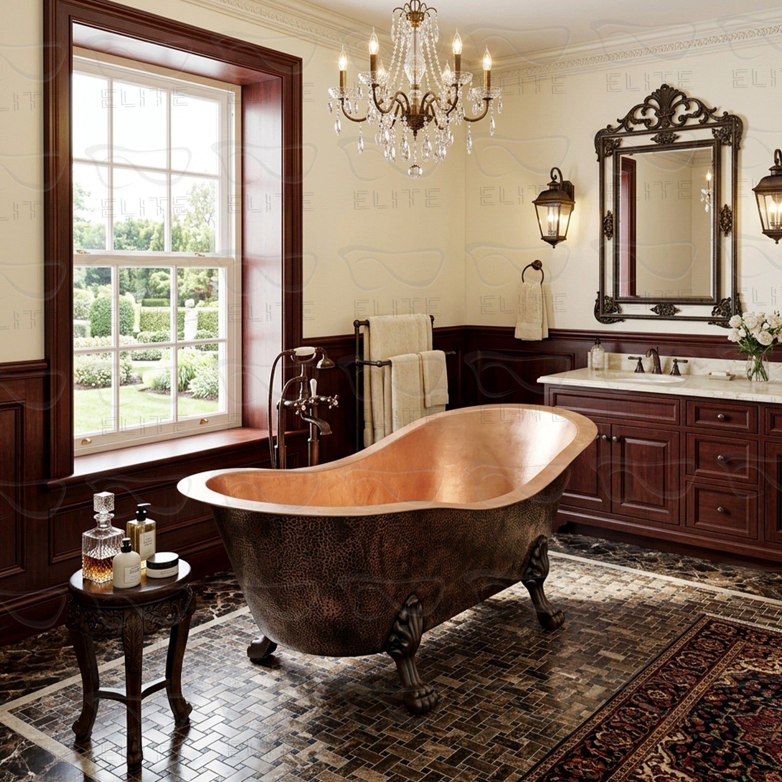 Hand-Hammered Double-Slipper Copper Bathtub