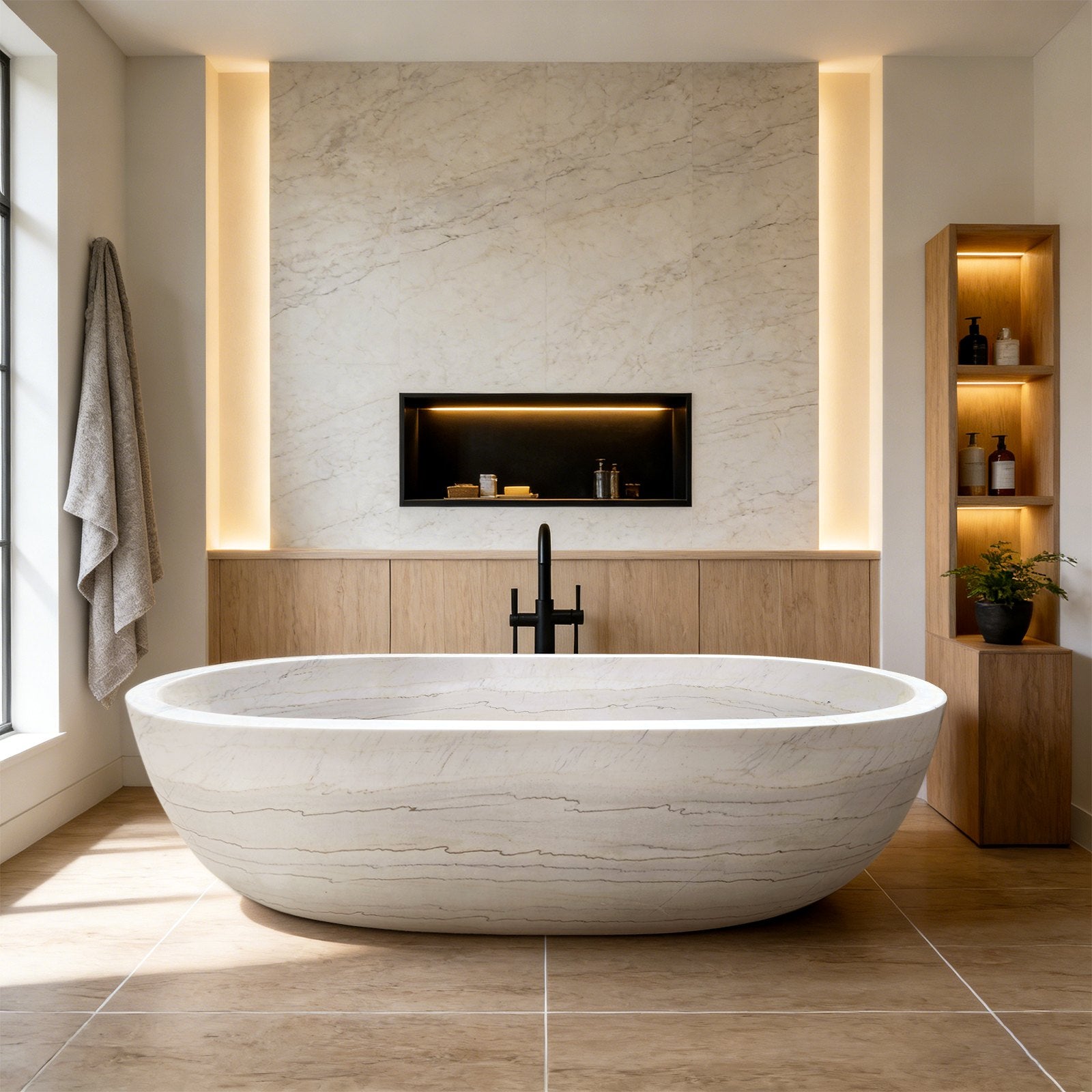Luxury Natural White Marble Bathtub Soaking Tub for Modern Bathroom