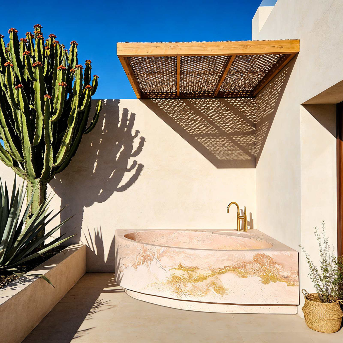 Elite Handcrafted Pink Natural Stone Freestanding Bathtub with Gold Veining ET-M-Y03