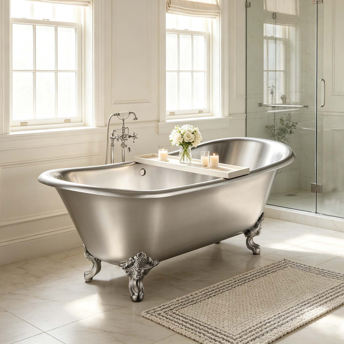 Elite Handcrafted Stainless Steel Double-Slipper Clawfoot Bathtub ET-S-F04