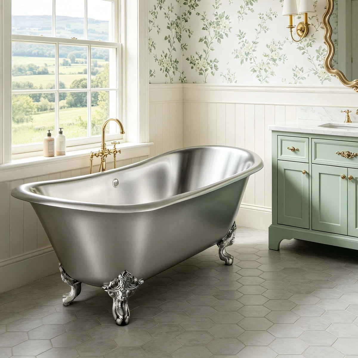 Elite Handcrafted Stainless Steel Double-Slipper Clawfoot Bathtub ET-S-F04