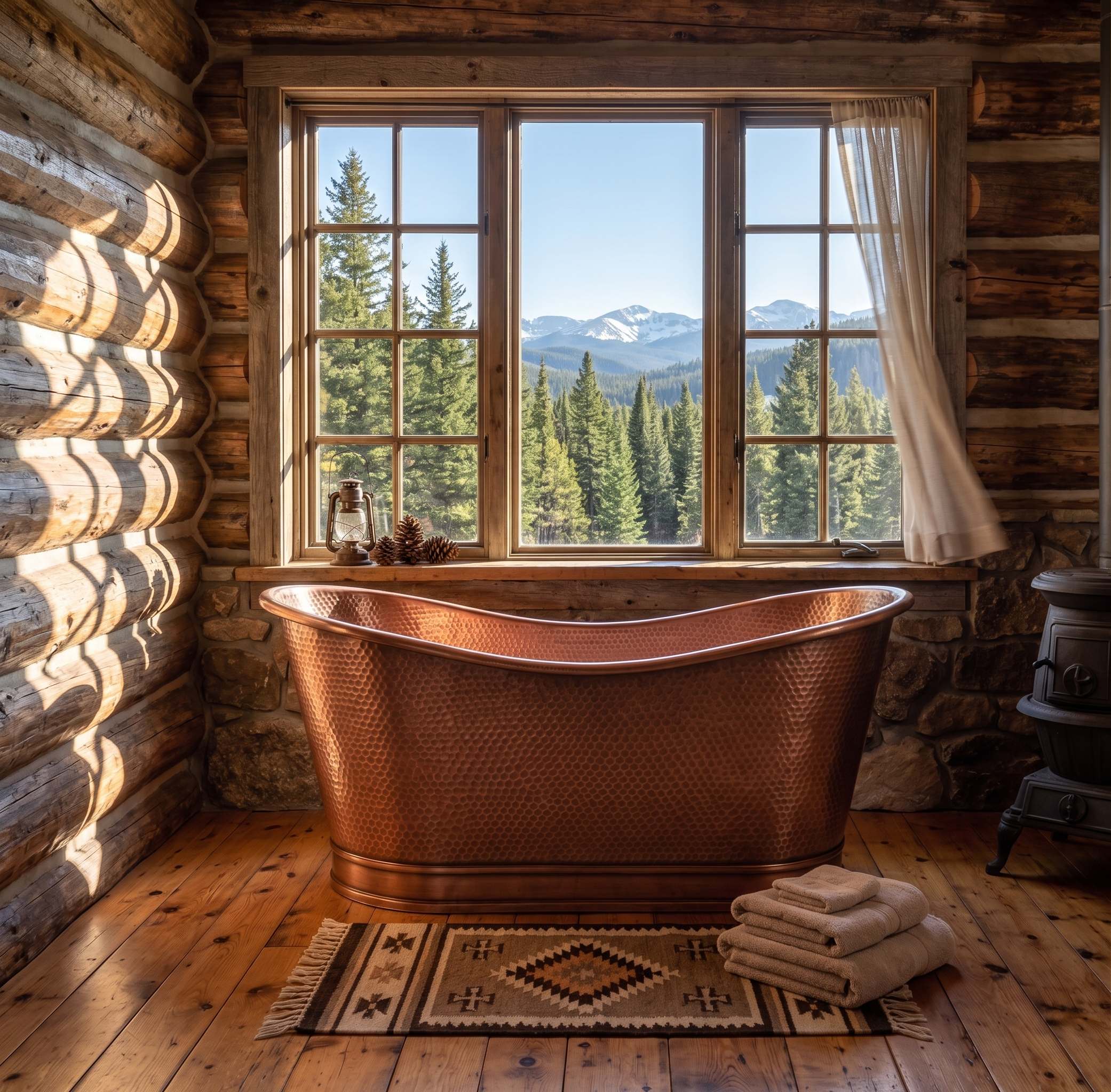 Handmade Double-Slipper Hammered Natural Copper Bathtub at EliteBathtub