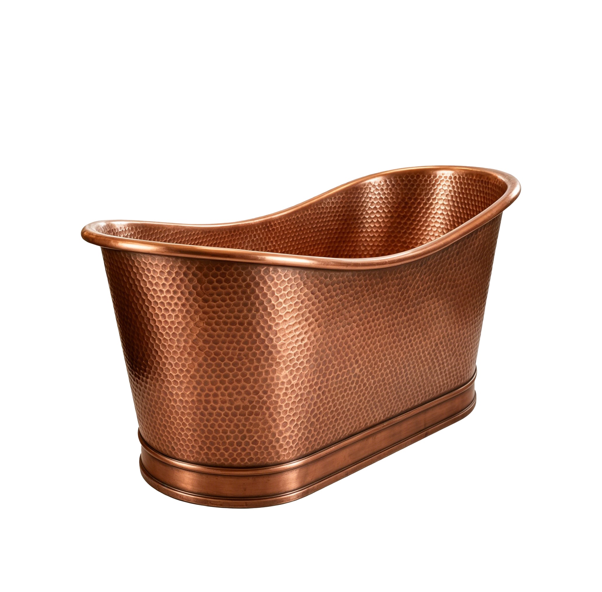 Handmade Double-Slipper Hammered Natural Copper Bathtub at EliteBathtub