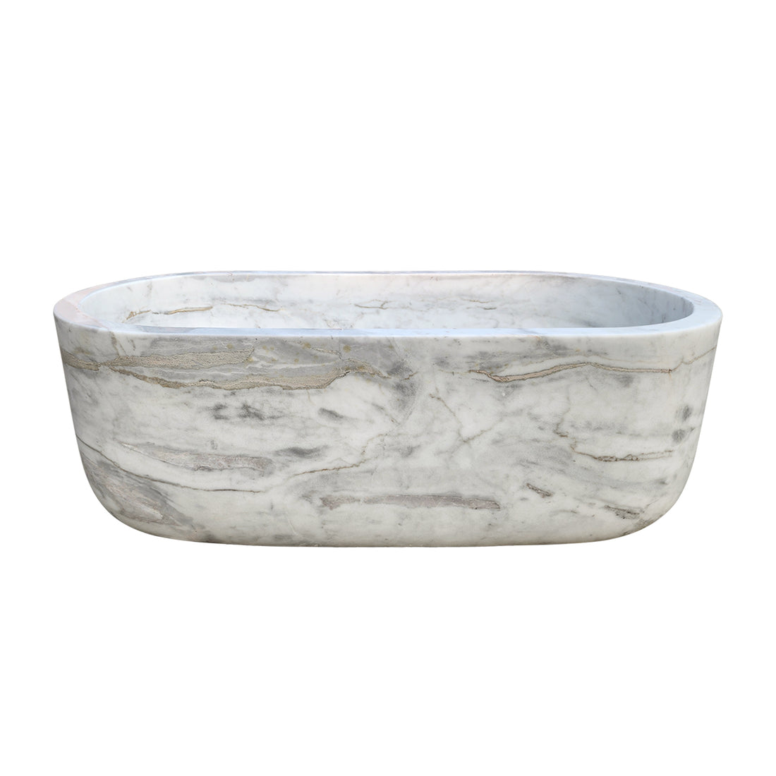 White Marble Bathtub Freestanding Natural Stone Tub in Modern Bathroom