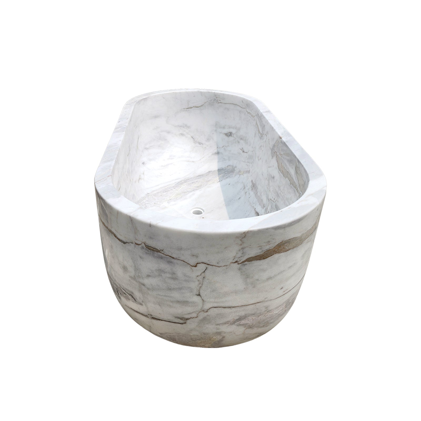 White Marble Bathtub Freestanding Natural Stone Tub in Modern Bathroom