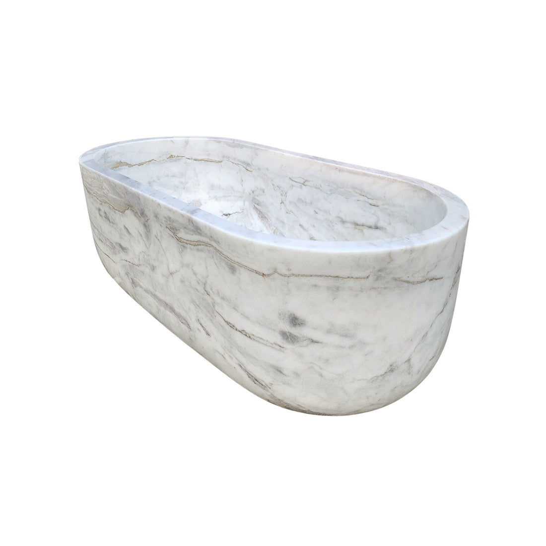 White Marble Bathtub Freestanding Natural Stone Tub in Modern Bathroom