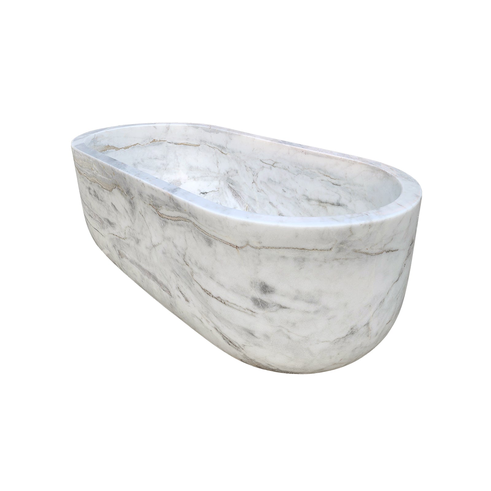 White Marble Bathtub Freestanding Natural Stone Tub in Modern Bathroom