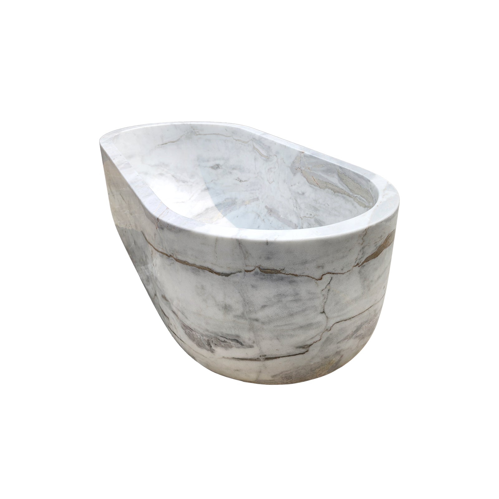 White Marble Bathtub Freestanding Natural Stone Tub in Modern Bathroom