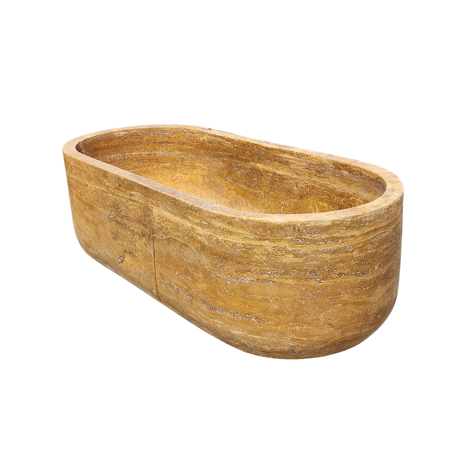 Oval Marble Freestanding Bathtub Luxury Soaking Gold Travertine Tub from Elite Bathtub