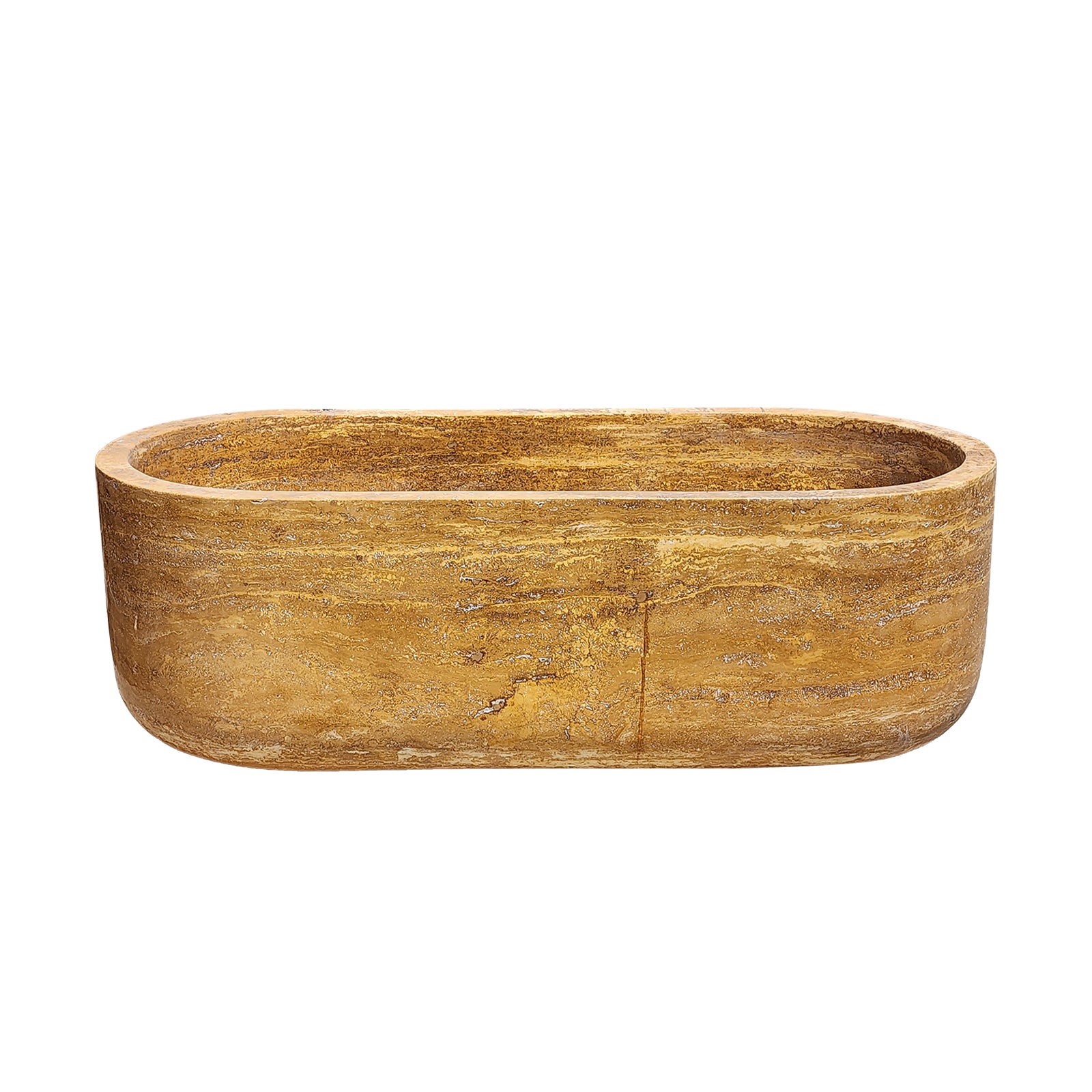 Oval Marble Freestanding Bathtub Luxury Soaking Gold Travertine Tub from Elite Bathtub