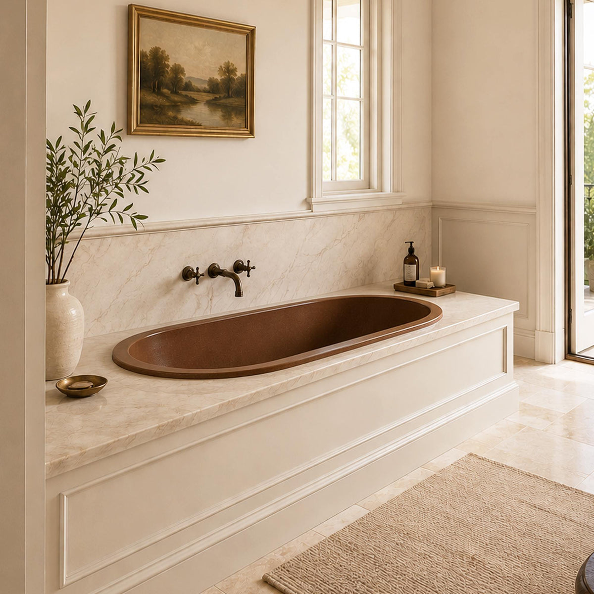 Elite Oval Shaped Handcrafted Drop‑In Bathtub Heavy Hammered Copper Tub ET-C-DI04