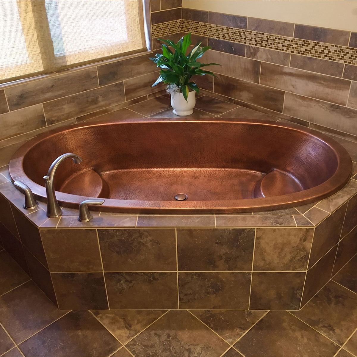 Elite Oval Shaped Handcrafted Heavy Hammered Copper Drop‑In Bathtub ET-C-DI01