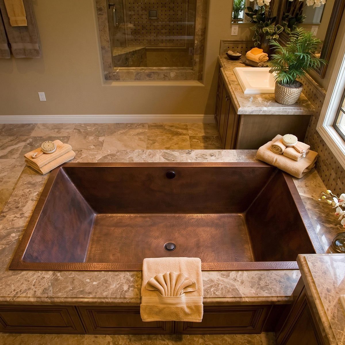 Elite Rectangular Shaped Handcrafted Hammered Texture Drop‑In Copper Bathtub ET-C-DI02