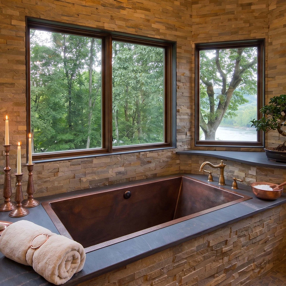 Elite Rectangular Shaped Handcrafted Hammered Texture Drop‑In Copper Bathtub ET-C-DI02