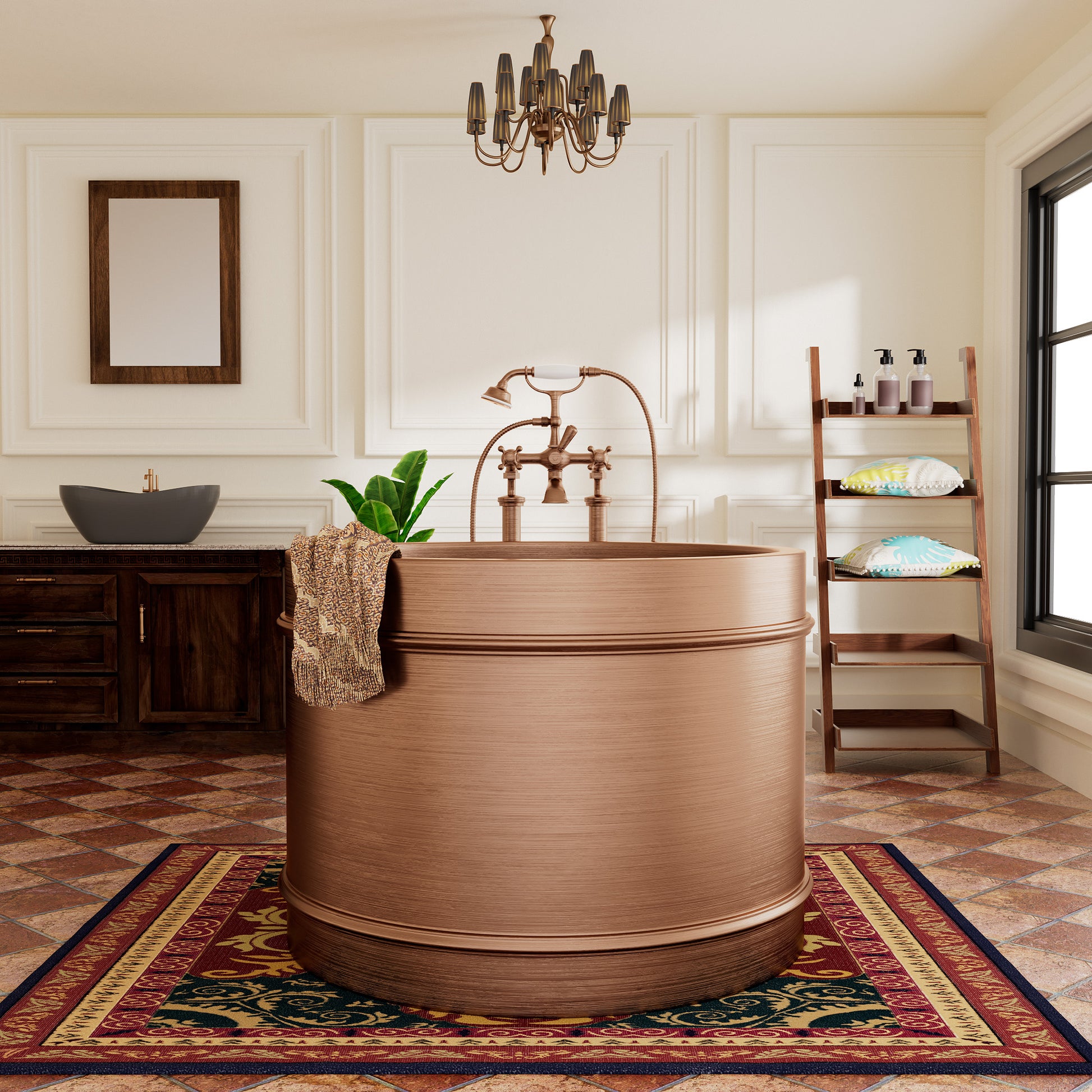 Elite Round Vintage Copper Freestanding Soaking Bathtub ECP-21