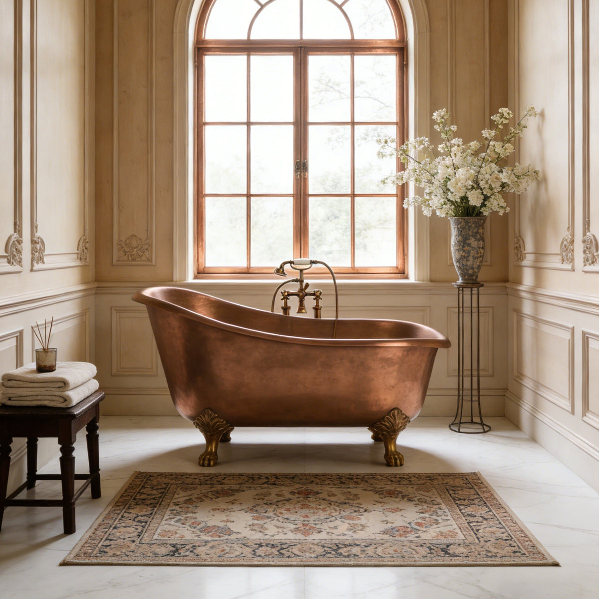 Elite Single-Slipper Pedestal Vintage Copper Freestanding Bathtub with Clawfoot ET-C-F06