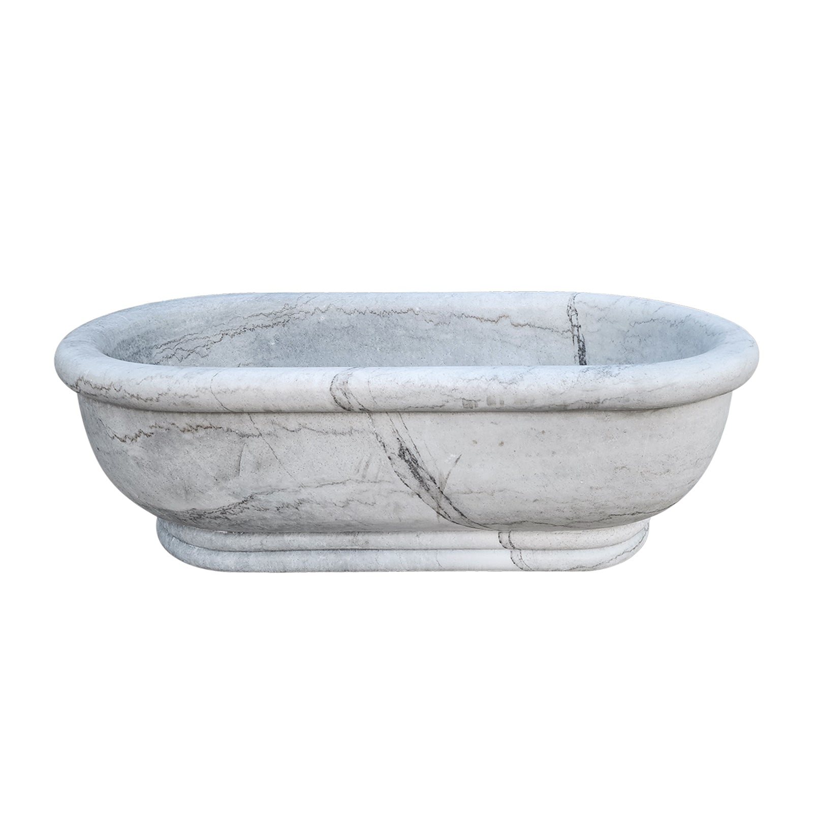 White Marble Freestanding Bathtub with Pedestal Base