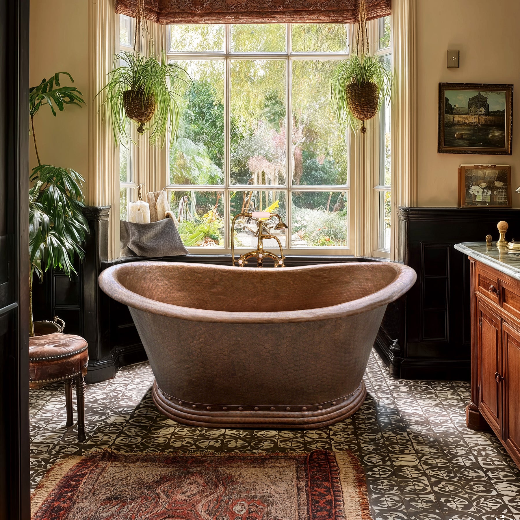 Elite Vintage Hand-hammered Copper Double Slipper Freestanding Soaking Tub ECP-01