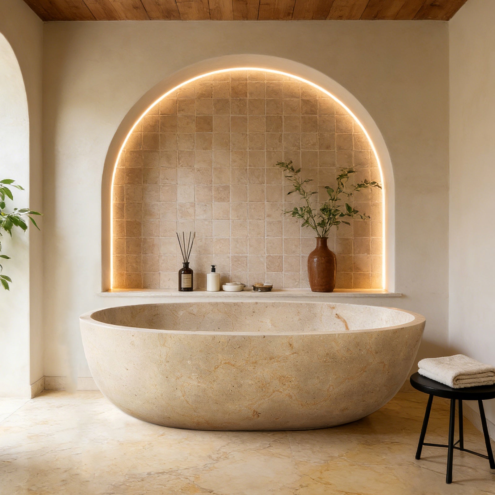 Elite White Marble Bathtub Soaking Tub ET-M-O29