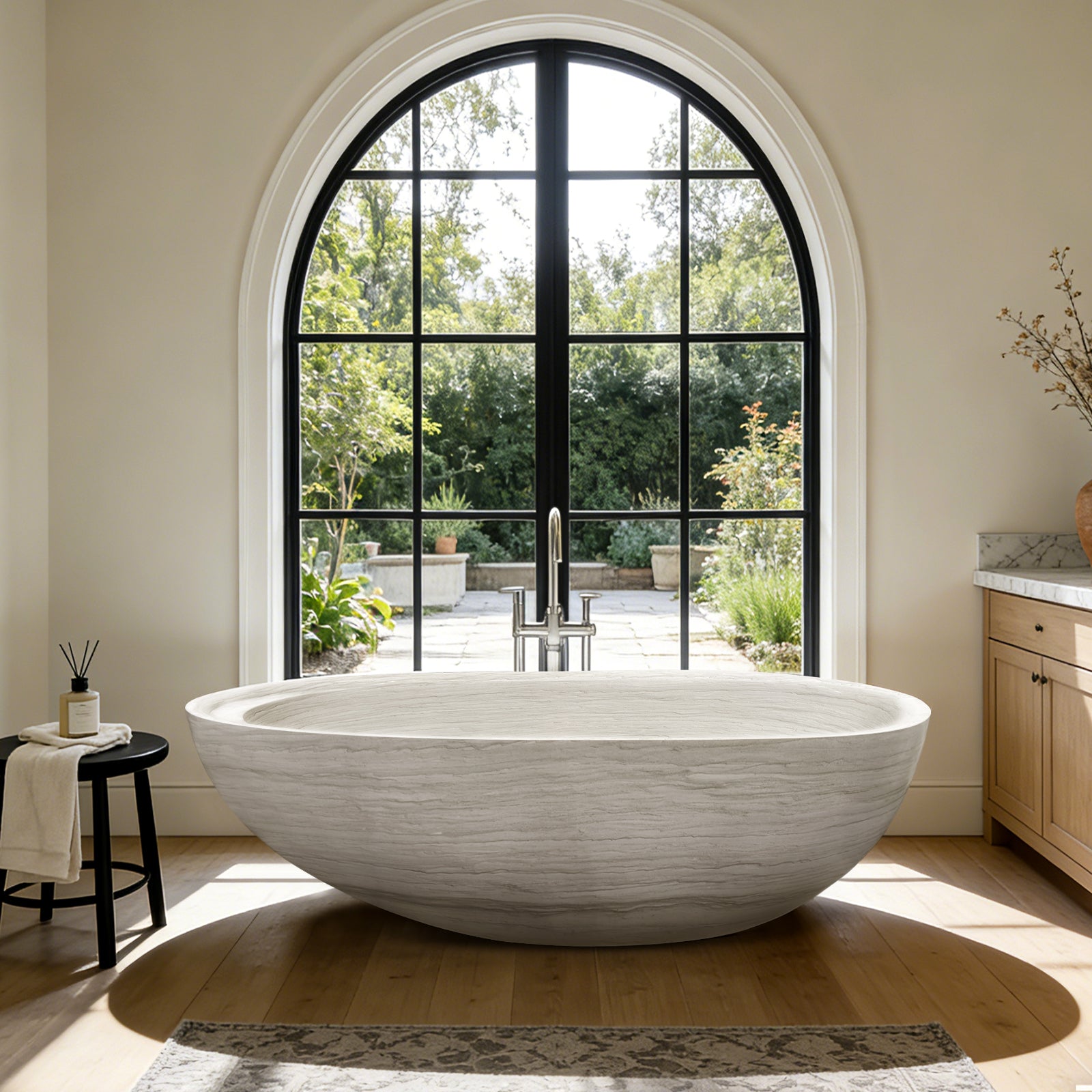 Elite White Wood Grain Marble Bathtub Soaking Bathtub ET-M-O32