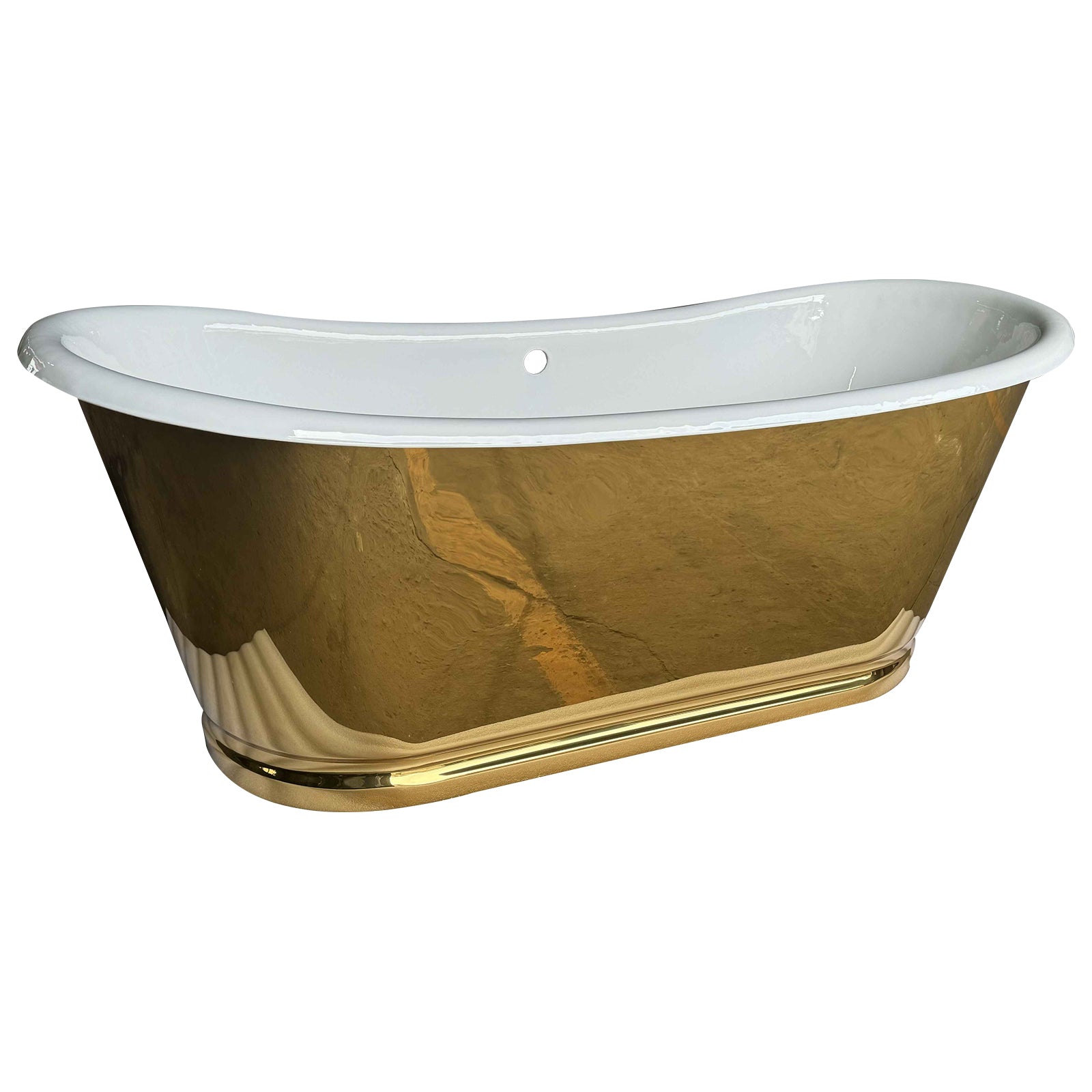 Elite Luxury Double Slipper Cast Iron Stainless Steel Skirted Tub with Gold Accent EB-DL01